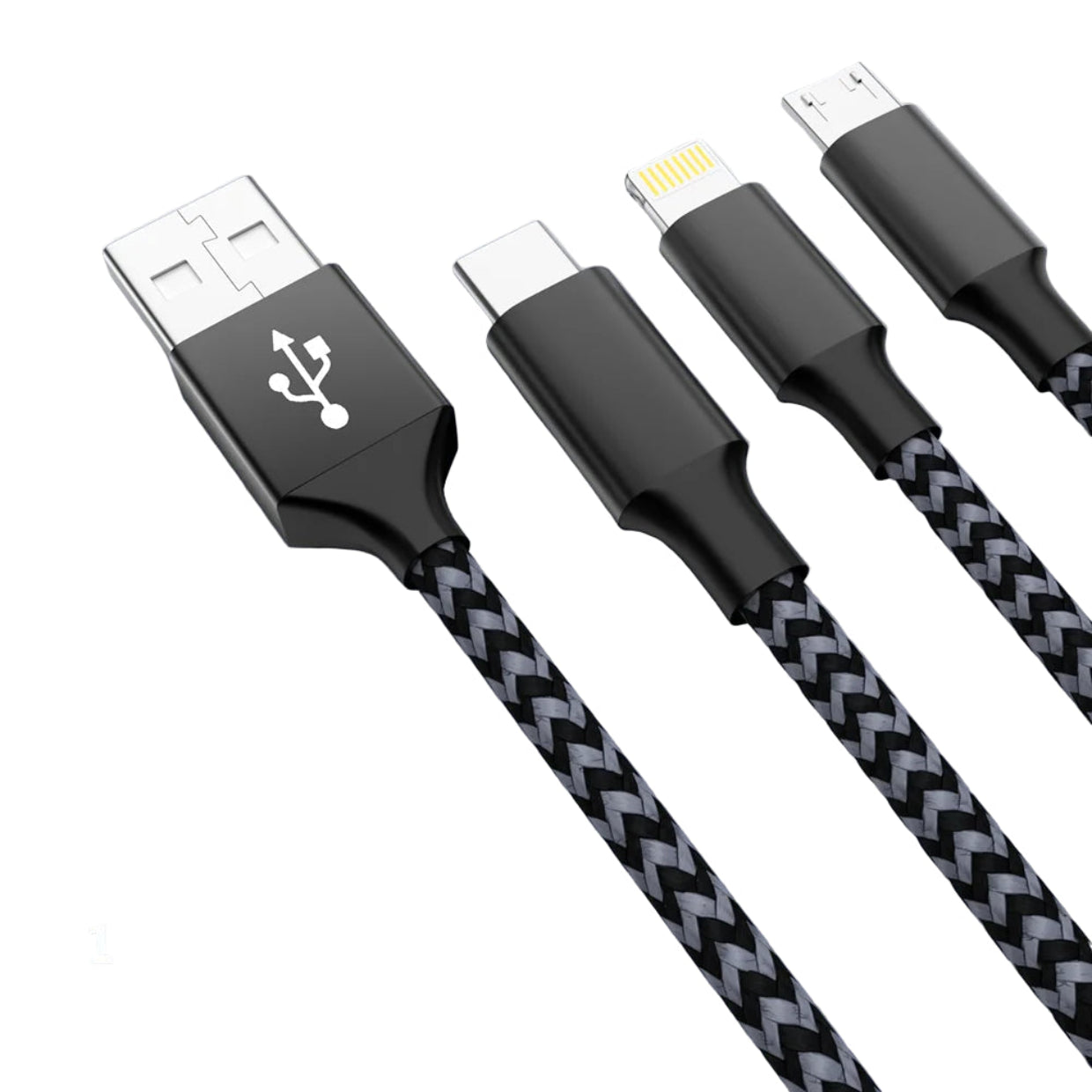 FlexCharge Trio – 3-in-1 Nylon Gevlochten Snellaadkabel