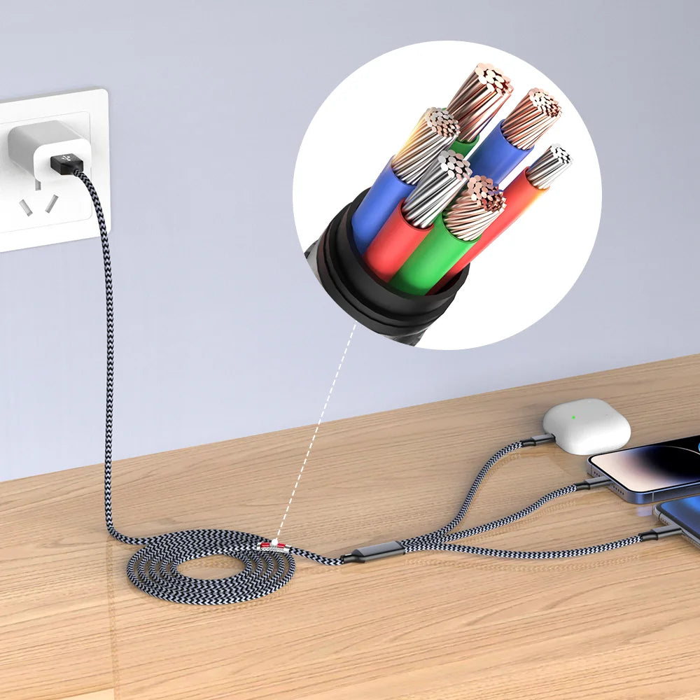 FlexCharge Trio – 3-in-1 Nylon Gevlochten Snellaadkabel