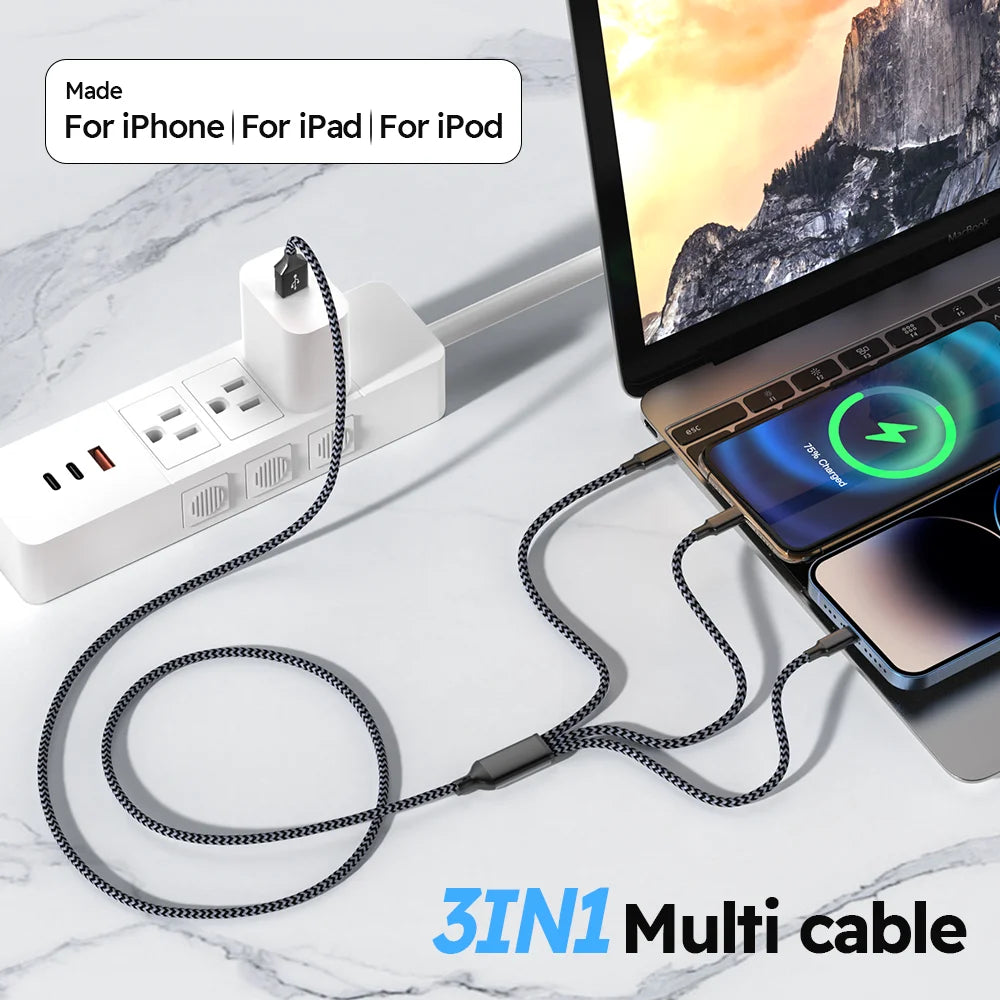 FlexCharge Trio – 3-in-1 Nylon Gevlochten Snellaadkabel